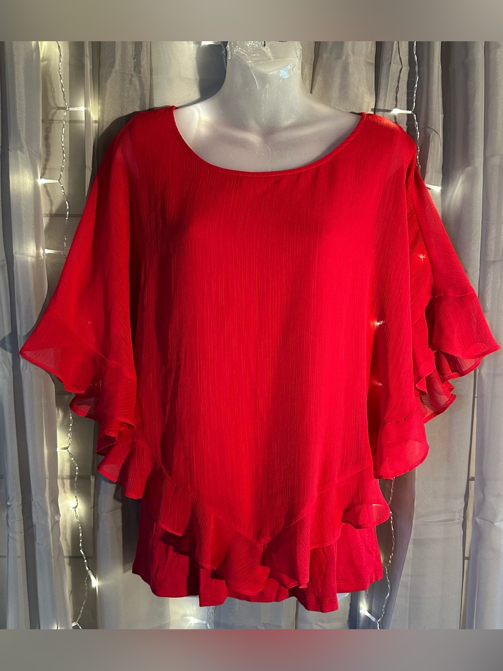 Women’s AB studio poncho style red ruffle blouse sz M